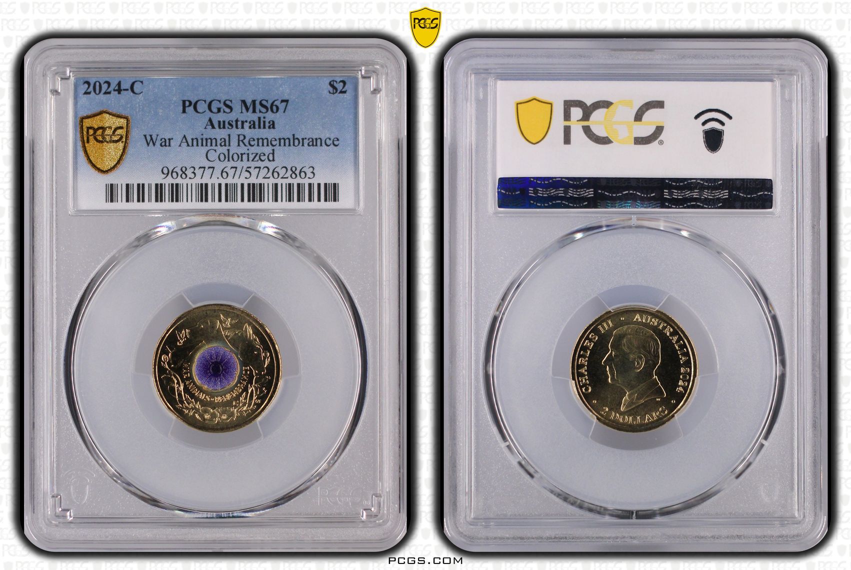 War Animal Remembrance Colourised, Two Dollar, 2024-C, PCGS MS67