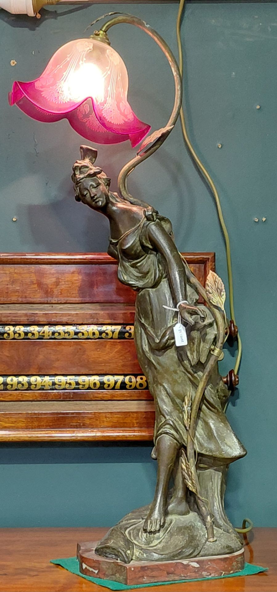 French Art Nouveau Spelter Parlour Lamp