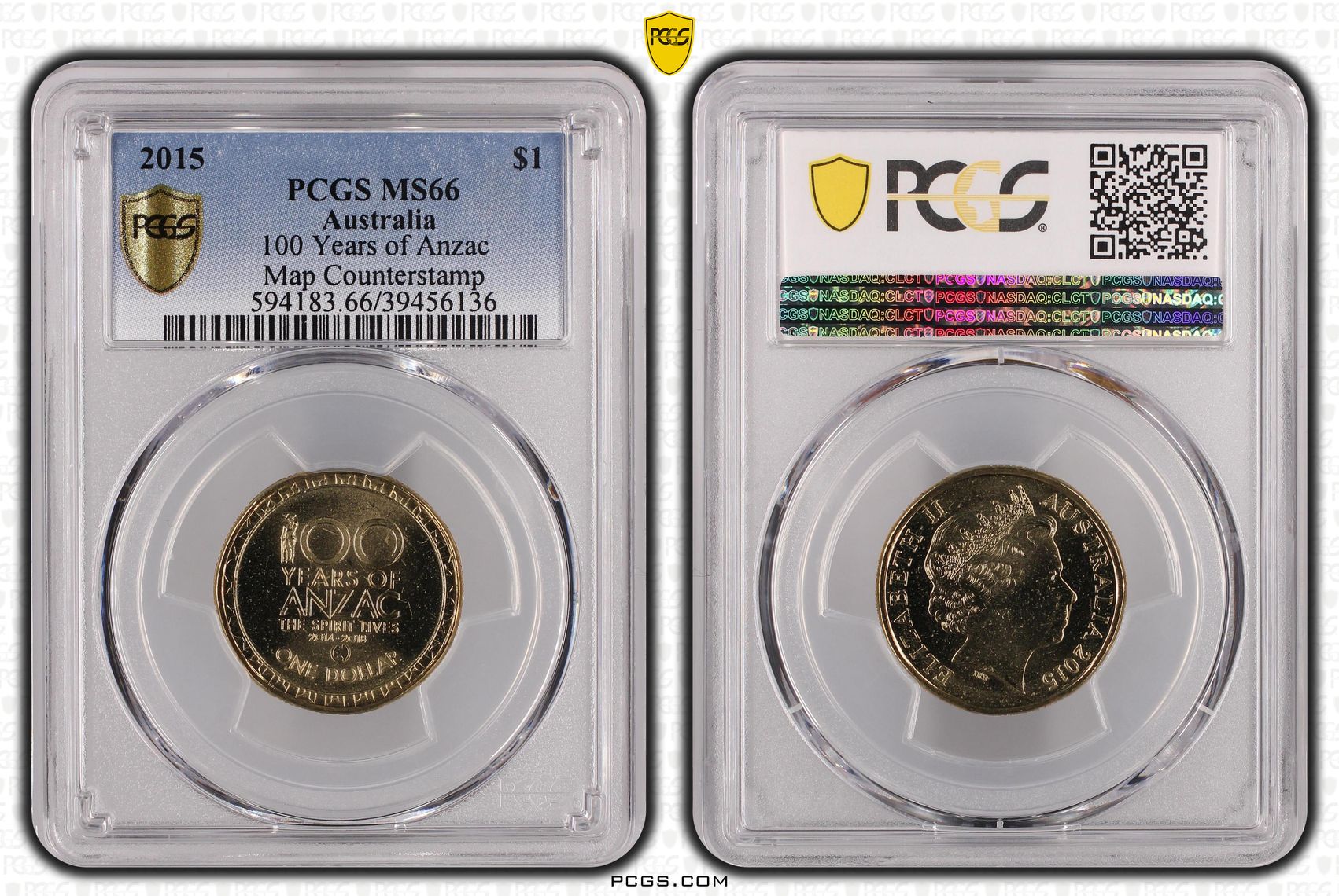 100 Years of Anzac, Map Counterstamp, One Dollar, 2015, PCGS MS66