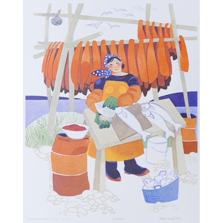 Rie Munoz ''Sharpening The Ulu'' 1990 Signed Print