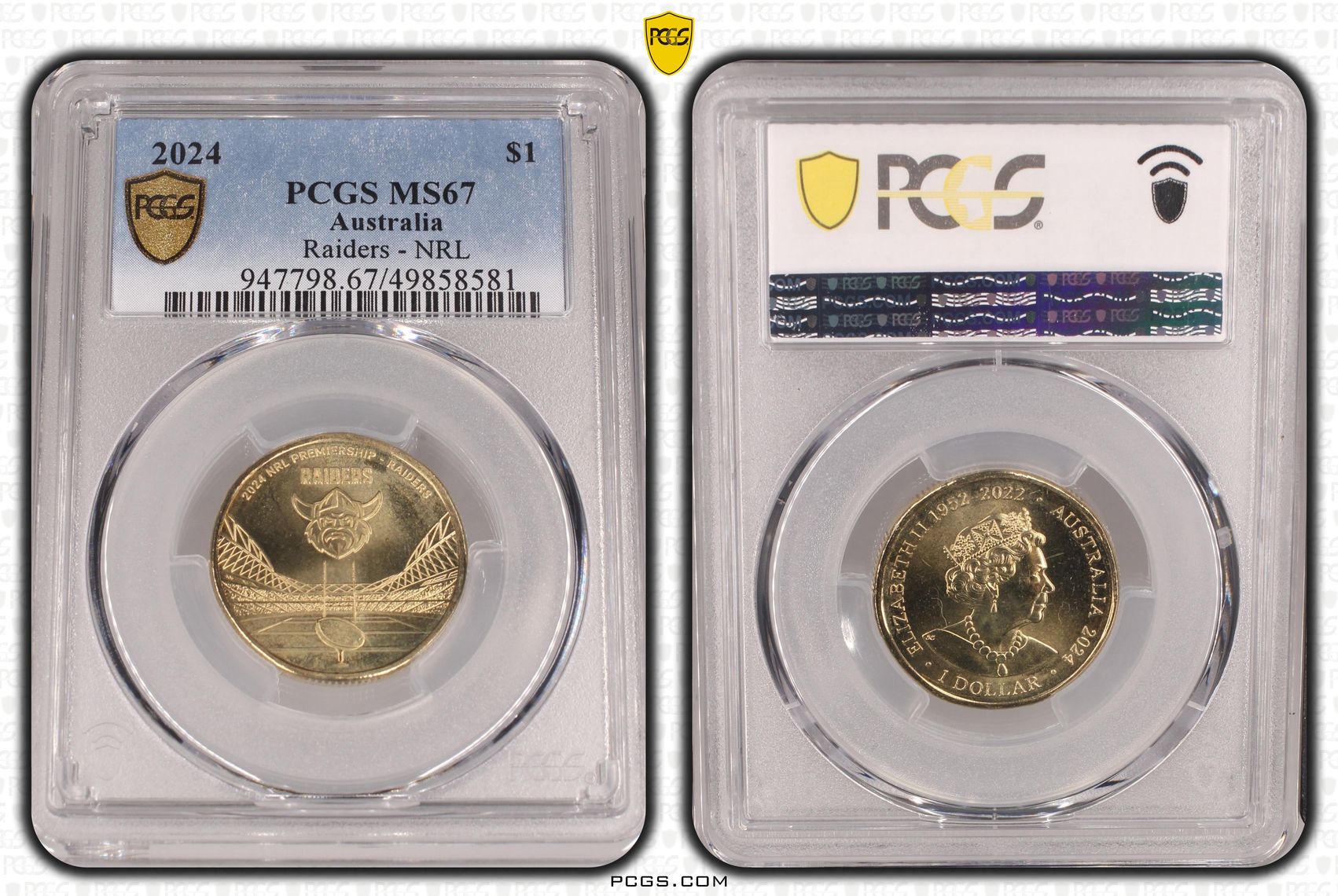 372 · Elizabeth II, Raiders - NRL  POP 3/0, One Dollar, 2024, PCGS MS67