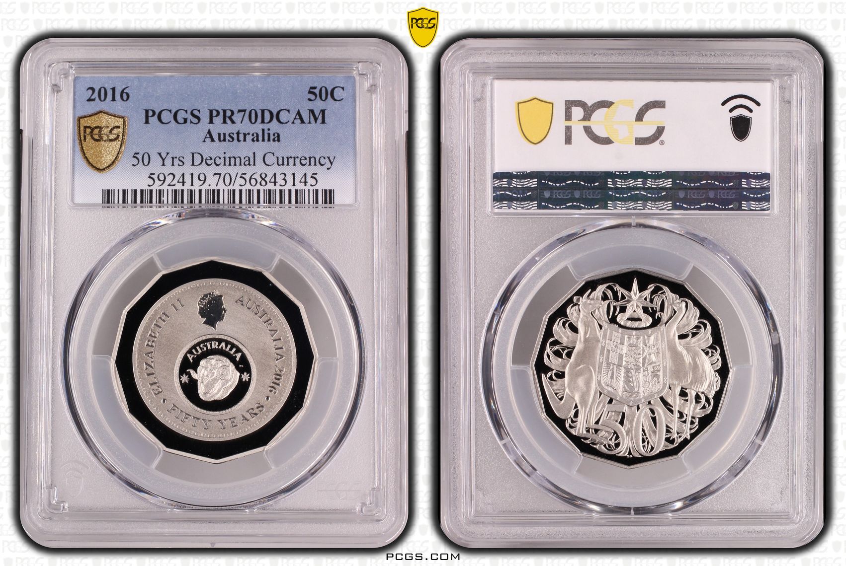 50 Yrs Decimal Currency, Fifty Cent, 2016, PR70DCAM