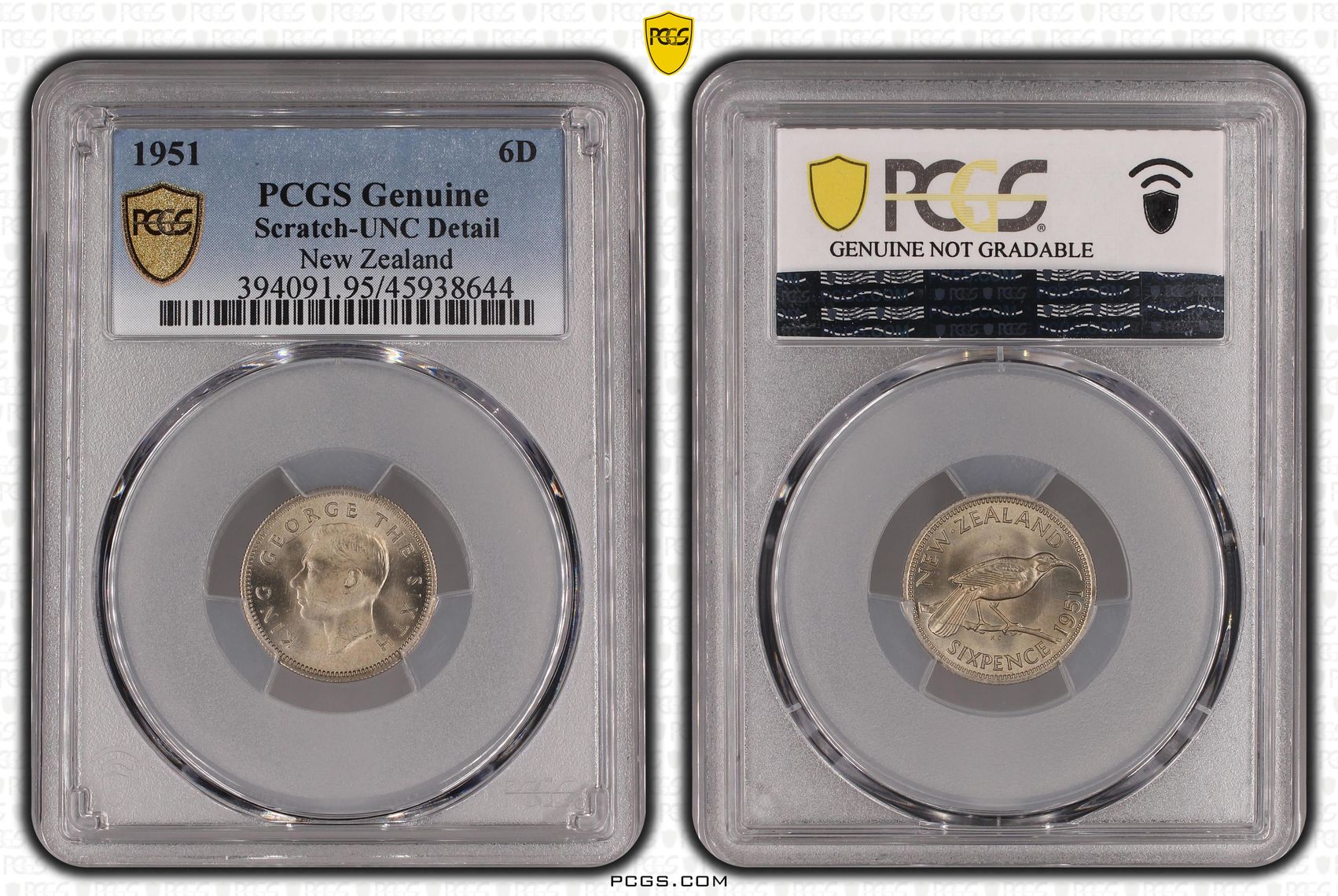 1951 New Zealand Sixpence PCGS - Genuine - UNC Details (95 - Scratch) -644