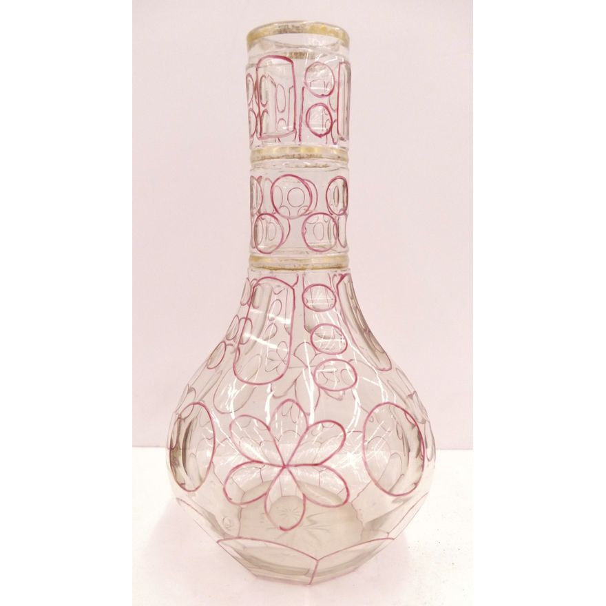 Antique Bohemian Cut Enameled Decanter- 10''