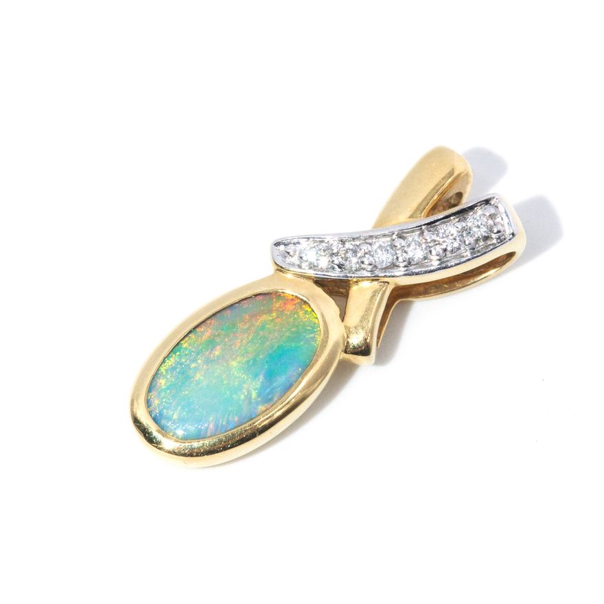 Solid Opal & Diamond 18ct Gold Pendant