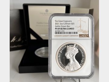 2021 ELIZABETH II GREAT ENGRAVERS 'GOTHIC PORTRAIT' SILVER 2oz PROOF £5 COIN PF69 UCAM