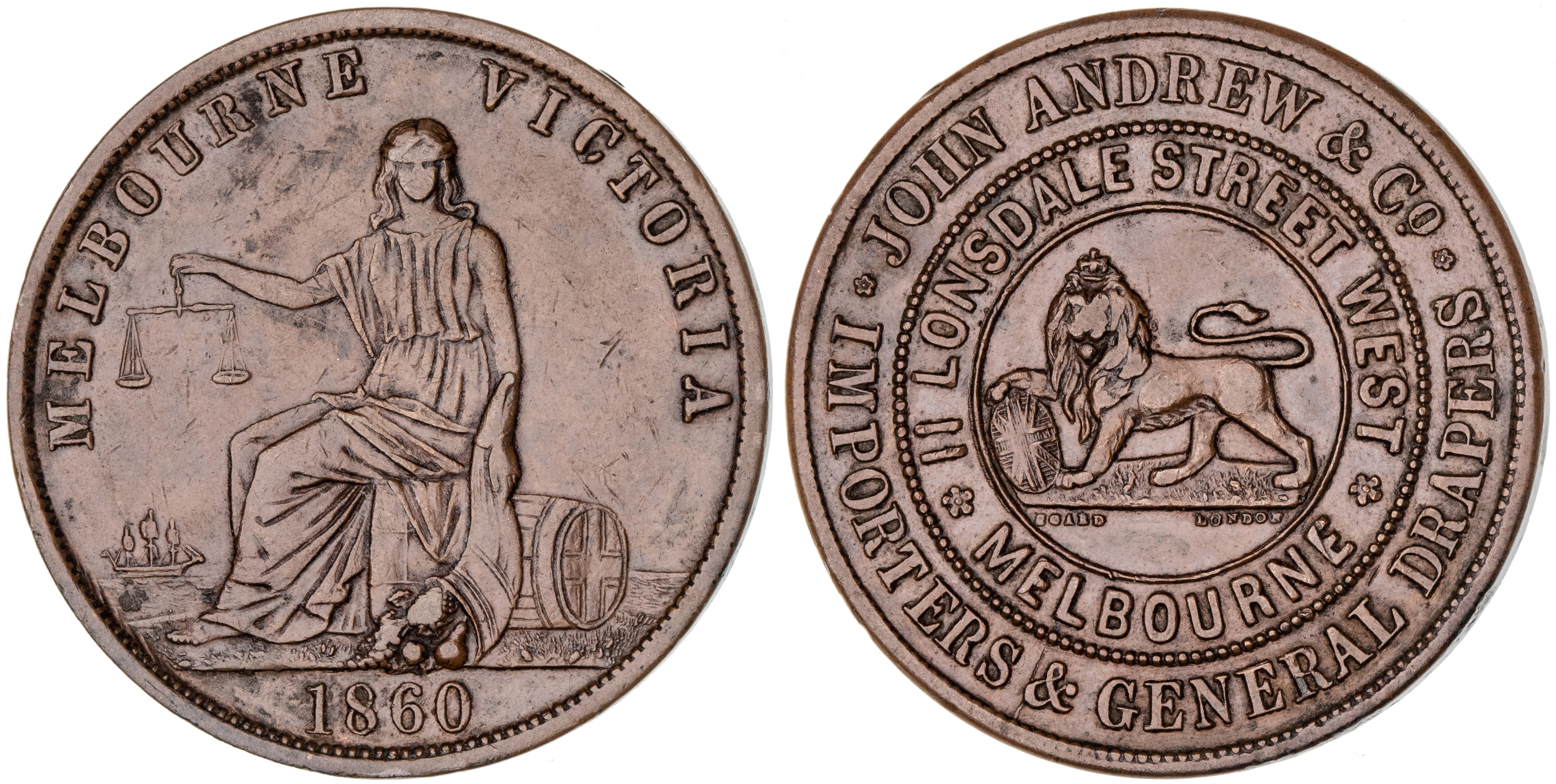 435 · Melbourne, Victoria, John Andrew & Co., Penny, 1860, VF