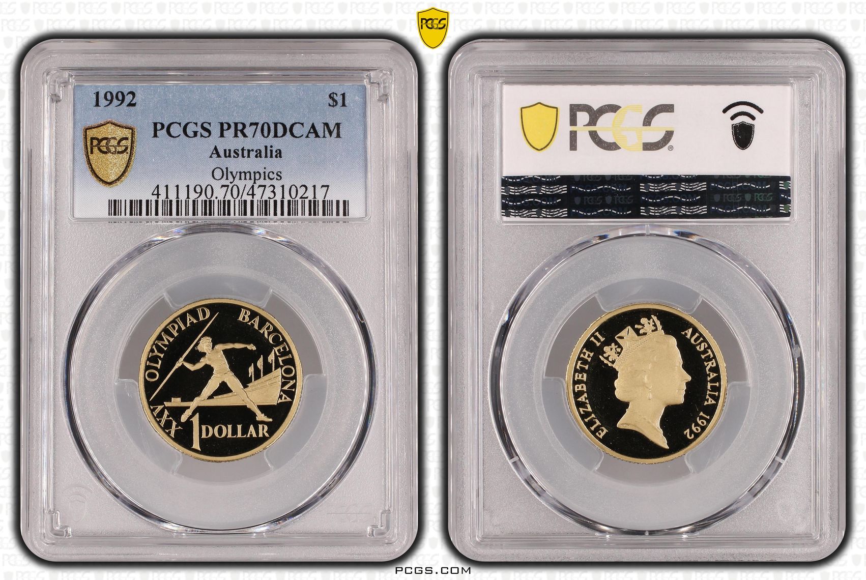 Elizabeth II, Olympics, Pop 6/0, One Dollar, 1992, PCGS PR70DCAM