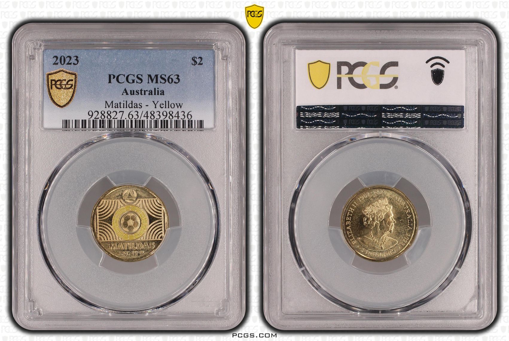 Elizabeth II, Matildas - Yellow, Two Dollar, 2023, PCGS MS63