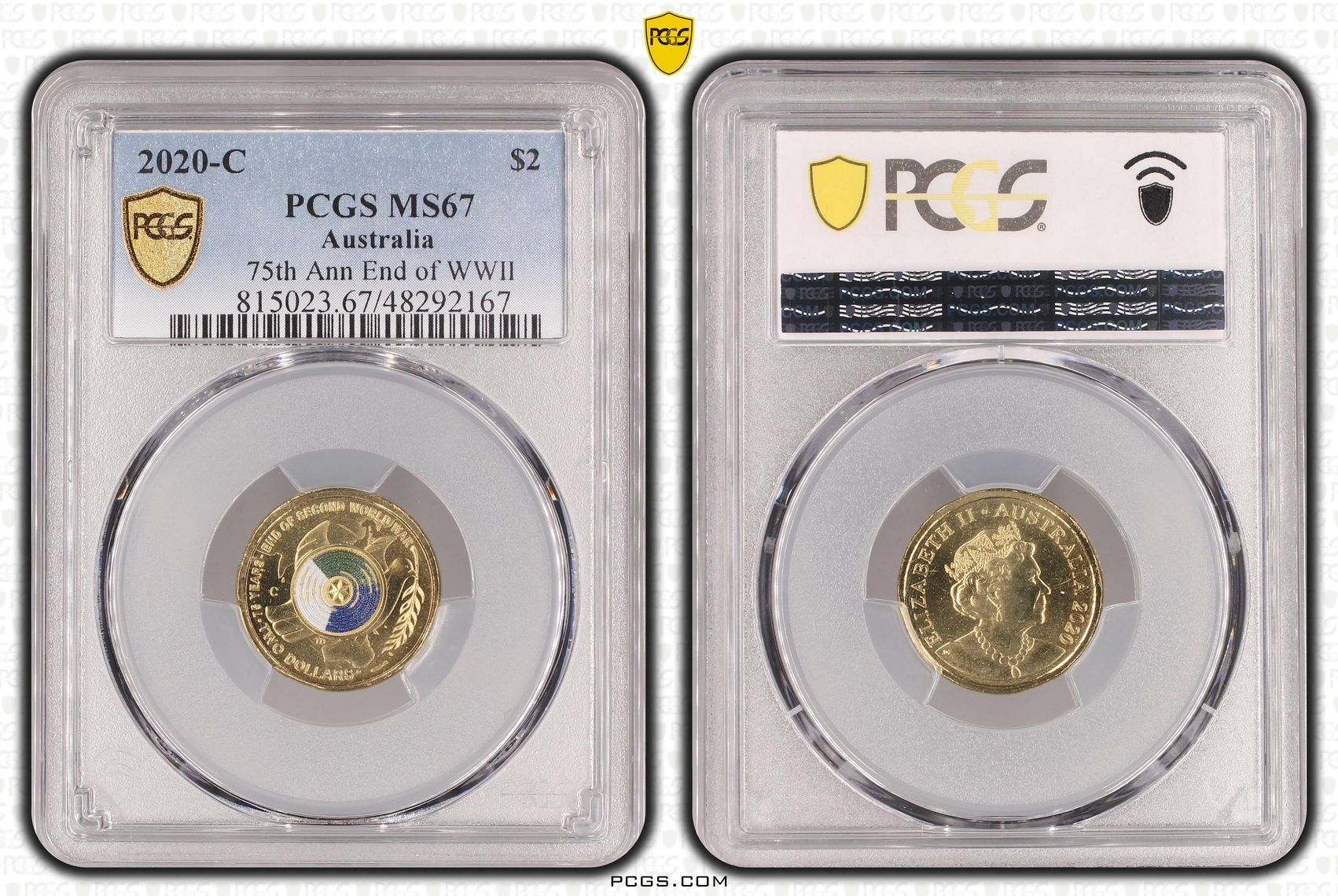 Elizabeth II, 75th Ann End of WWII Colorized, Two Dollar, 2020-C, PCGS MS67