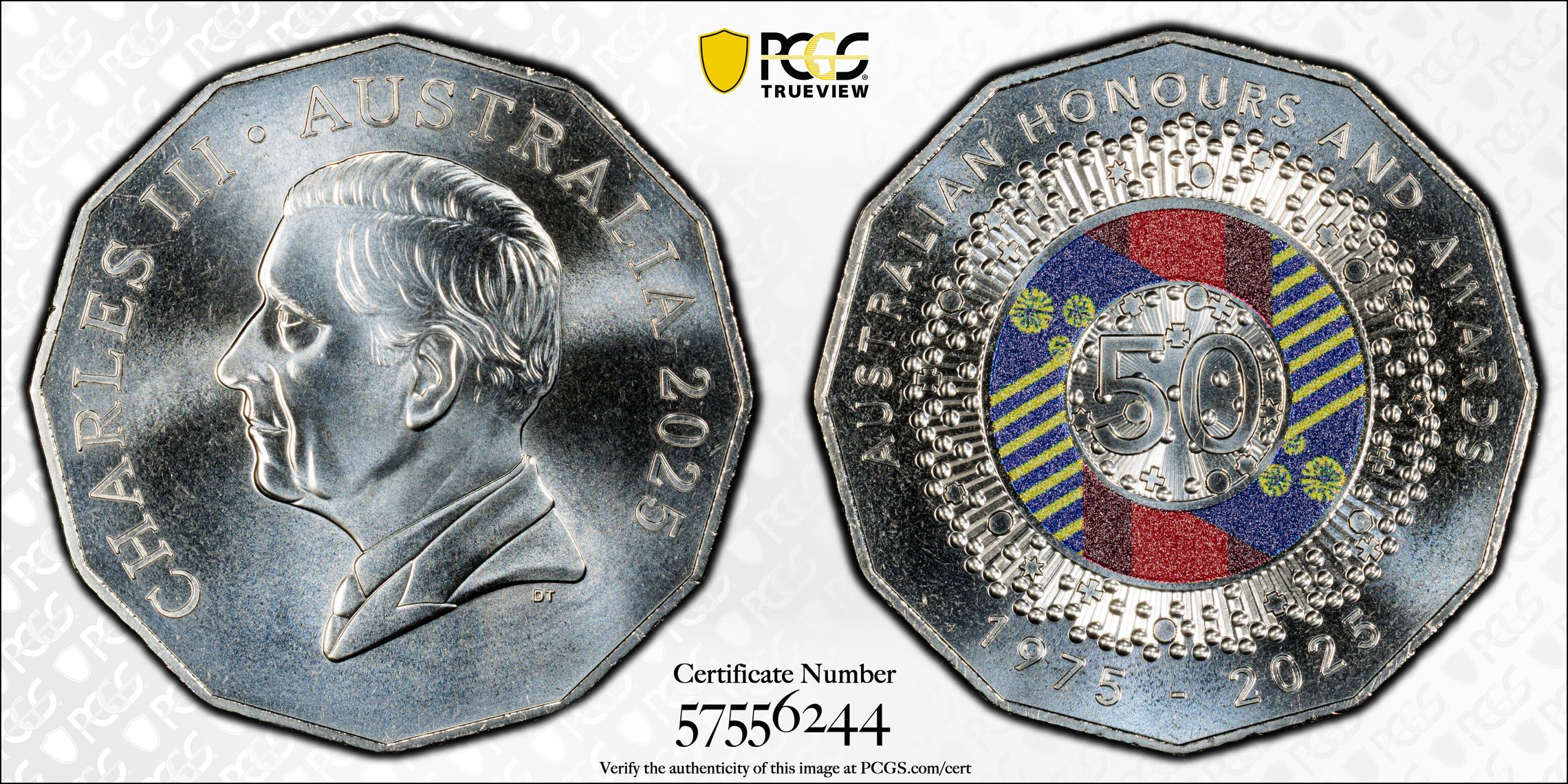 Honours and Awards CuNi Colourised, Fifty Cent, 2025, PCGS MS68