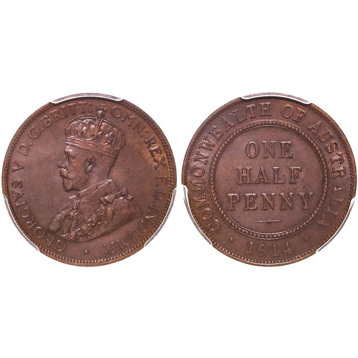 George V, Halfpenny, 1914, PCGS MS 63BN