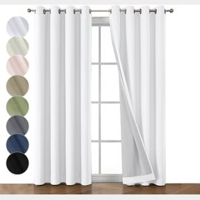 OWENIE MAYA 100% WHITE BLACKOUT CURTAINS 84 INCH LENGTH 2 PANELS SET, GREYISH WHITE SOLID HEAVY INSULATED GROMMETS CURTAINS FOR BE