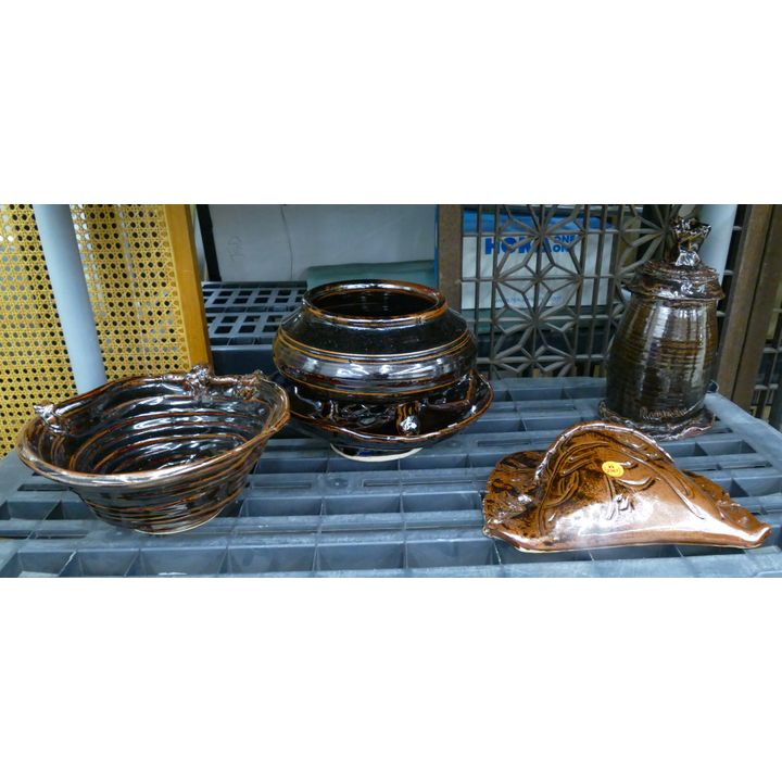 Shelf 5pc Ed Brannan Tenmoku Glazed Studio Pottery 9'' Approx.