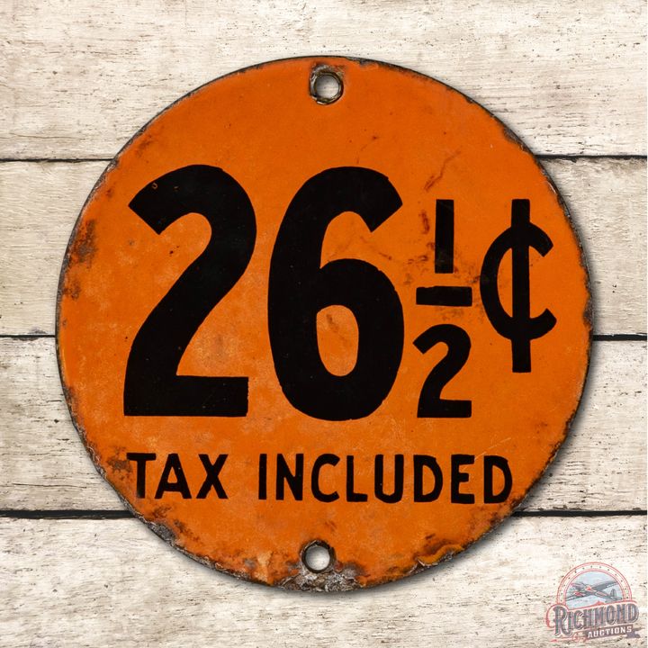 6" Gulf 26 Cents Tax Included Double Sided Porcelain Pump Pricer Sign
