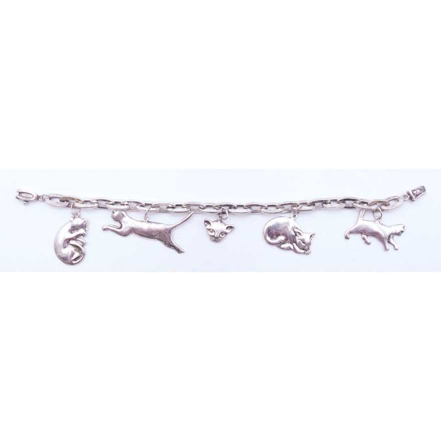 Roma Sterling Cat Charm Bracelet 7'' - 25 Grams TW