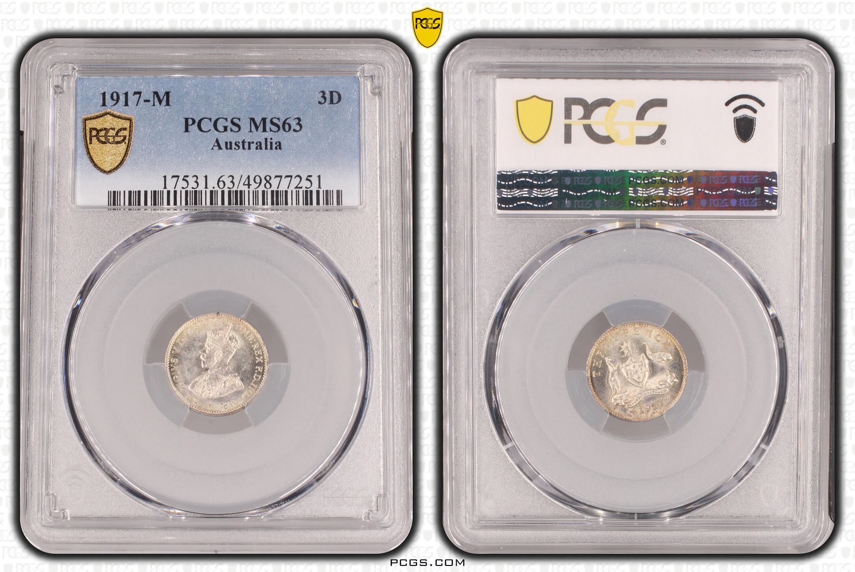 George V, , Threepence, 1917-M, PCGS MS63