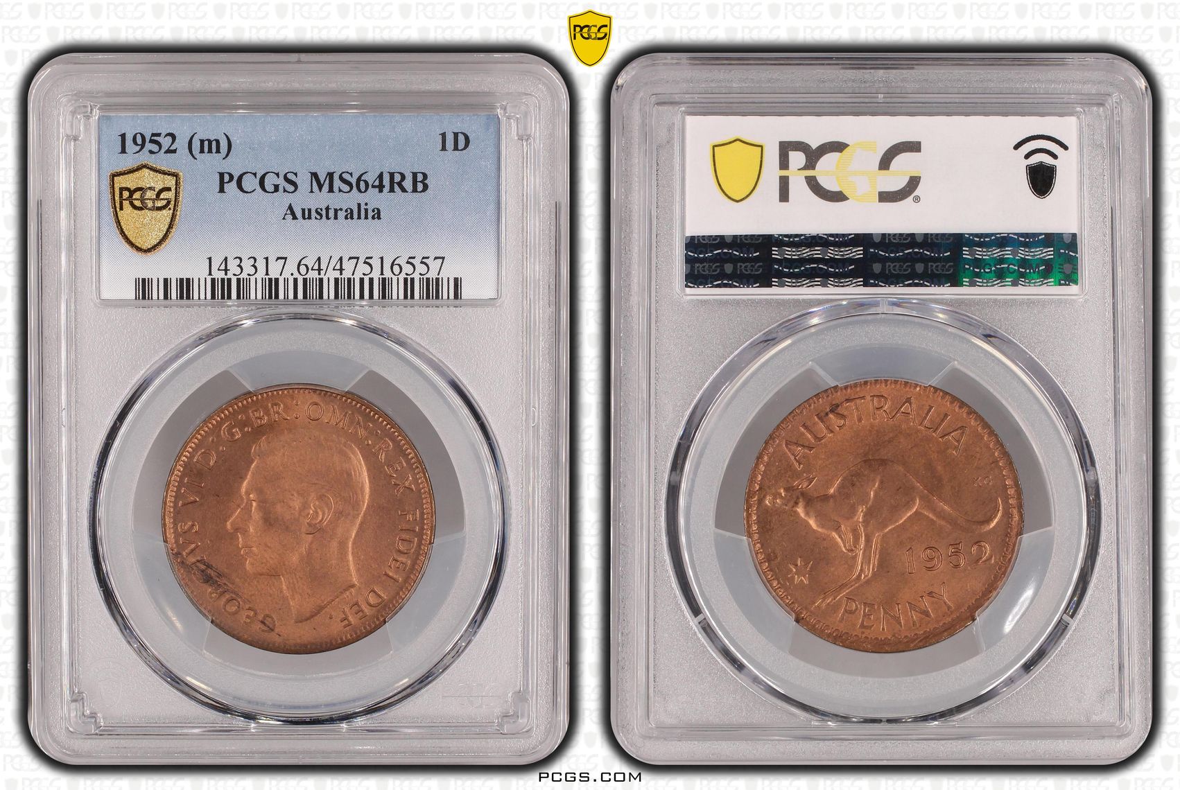 One Penny, 1952, PCGS MS 64RB