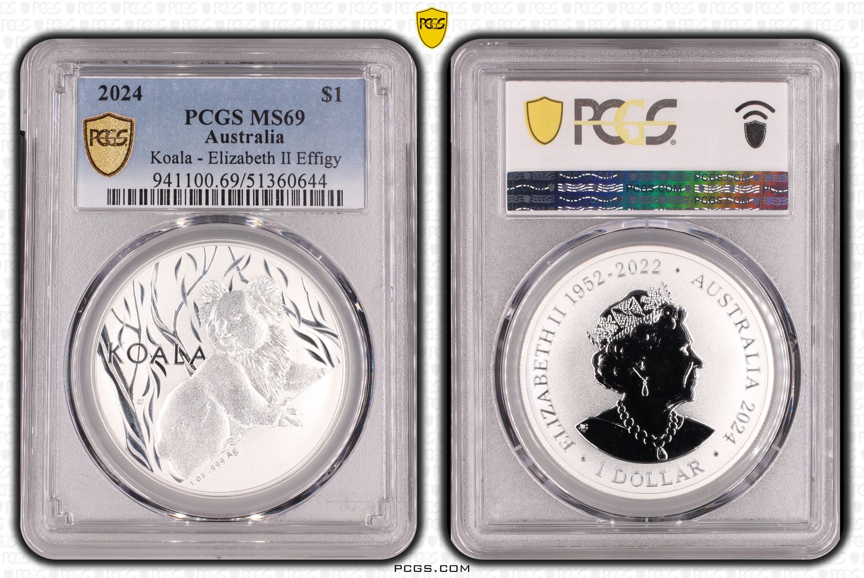 Koala Silver - Elizabeth II Effigy, One Dollar, 2024, PCGS MS69