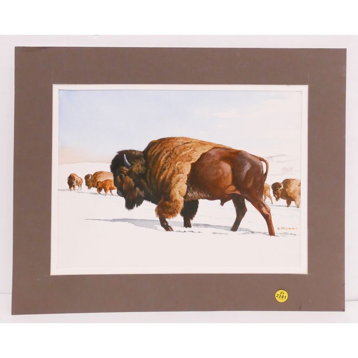 H. Munns Buffalo Oil Painting- Matted 16x20''