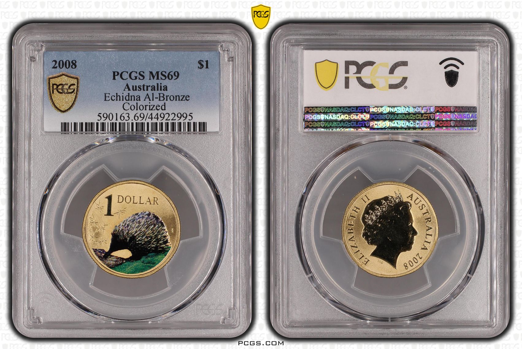 2008 Australia One Dollar, $1 Echidna Al-Bronze Colorized PCGS - MS69 POP 7/0 -995
