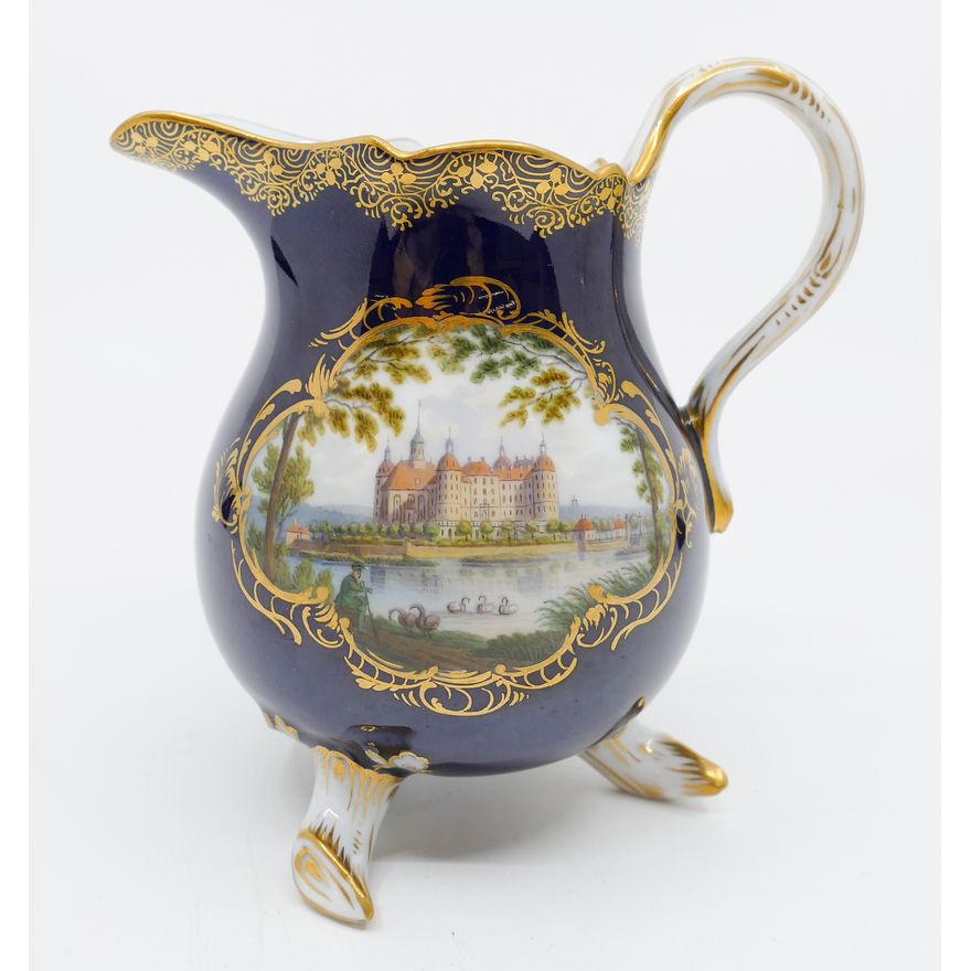 Meissen 'View of Moritzburg' Handpainted Cobalt Porcelain Creamer