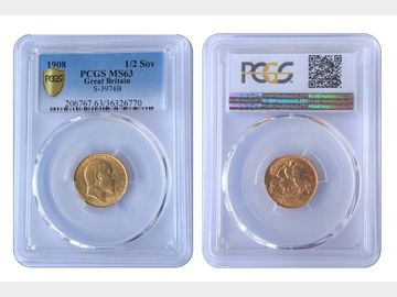 1908 EDWARD VII GOLD HALF SOVEREIGN PCGS MS63