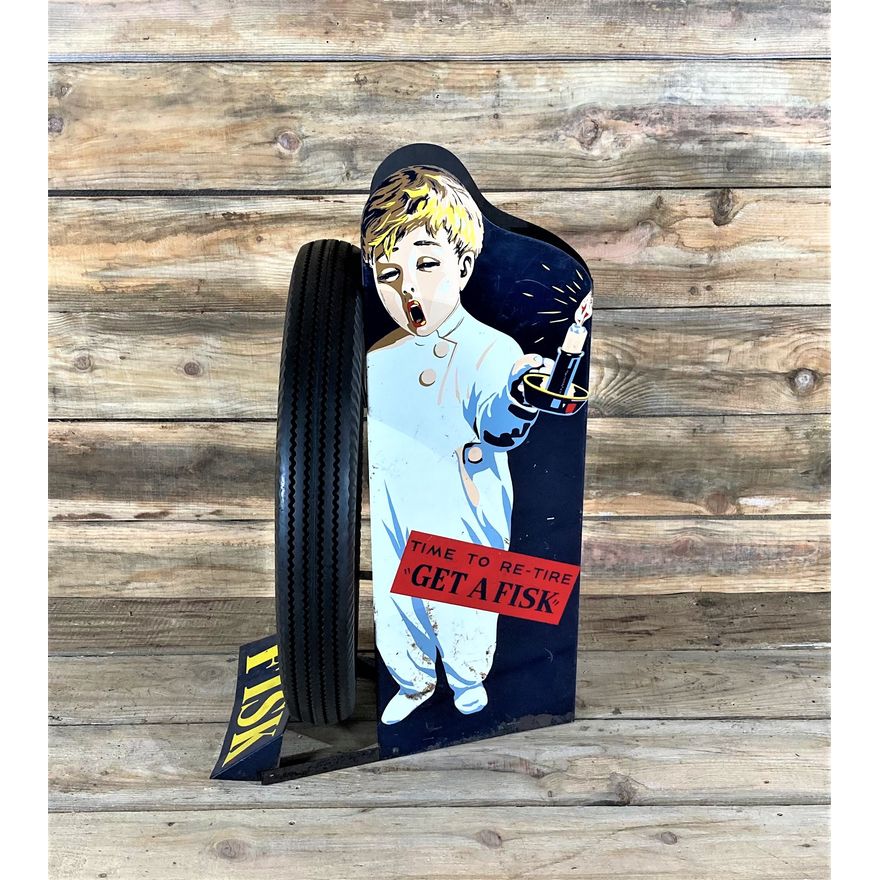 Fisk Tires "Time to Retire Get a Fisk" Metal Tire Stand SS Tin TAC 8.5