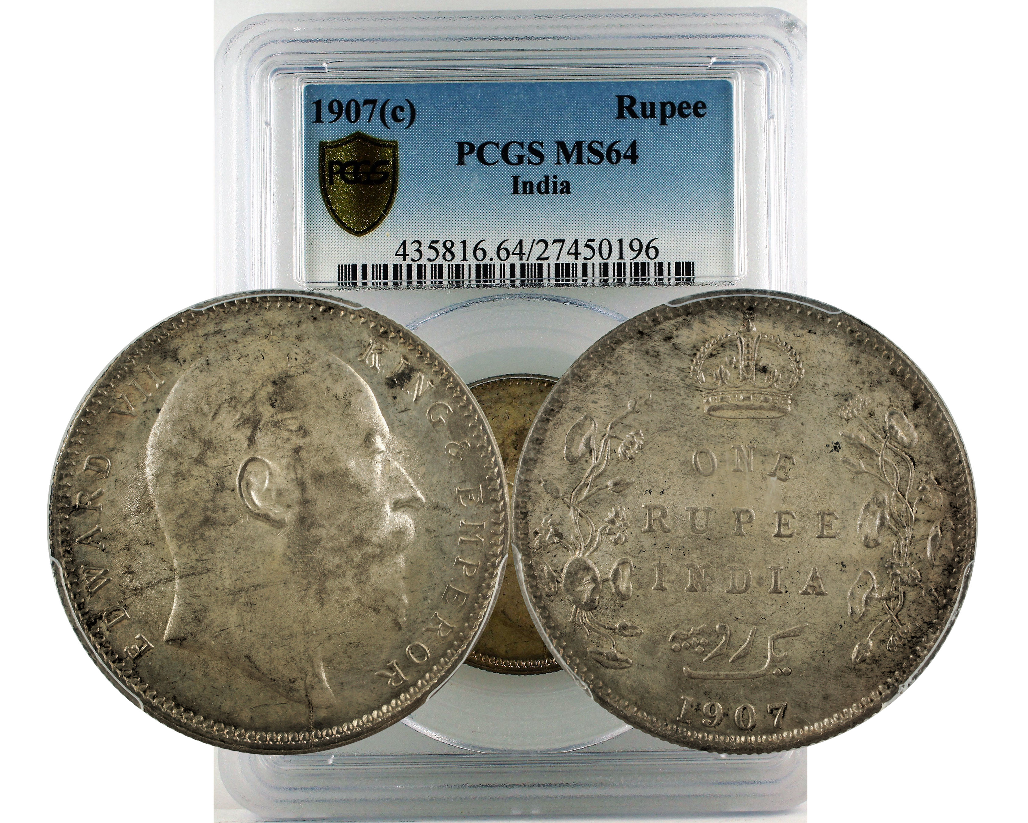 1907(C) Rupee SW-7.35 Prid-193 India British MS64