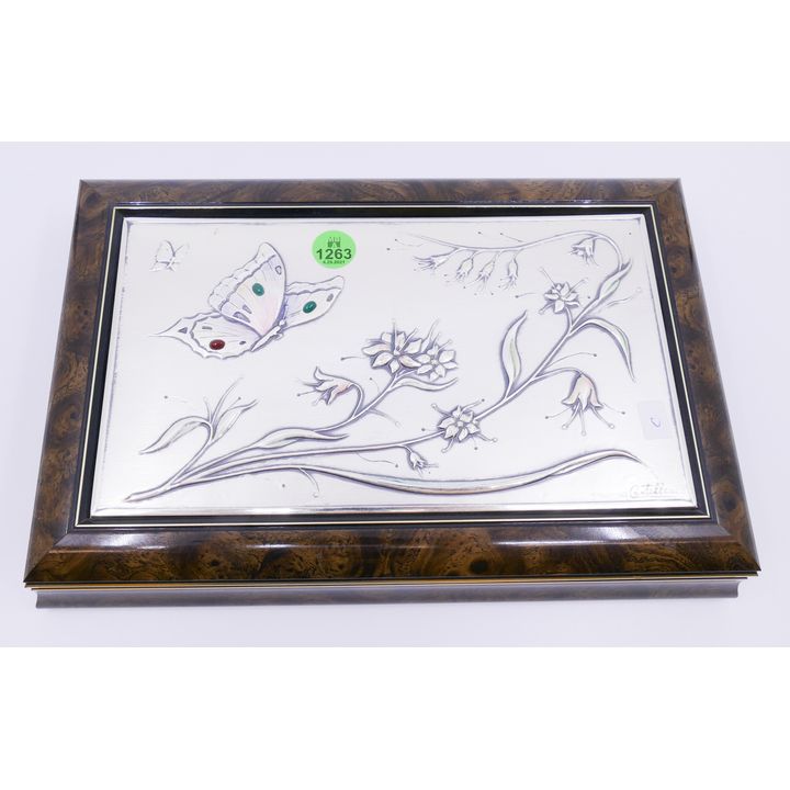 Italian 800 Silver Butterfly Panel Jewelry Box- 11x7''