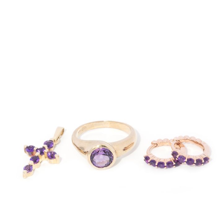9 carat gold amethyst jewellery set