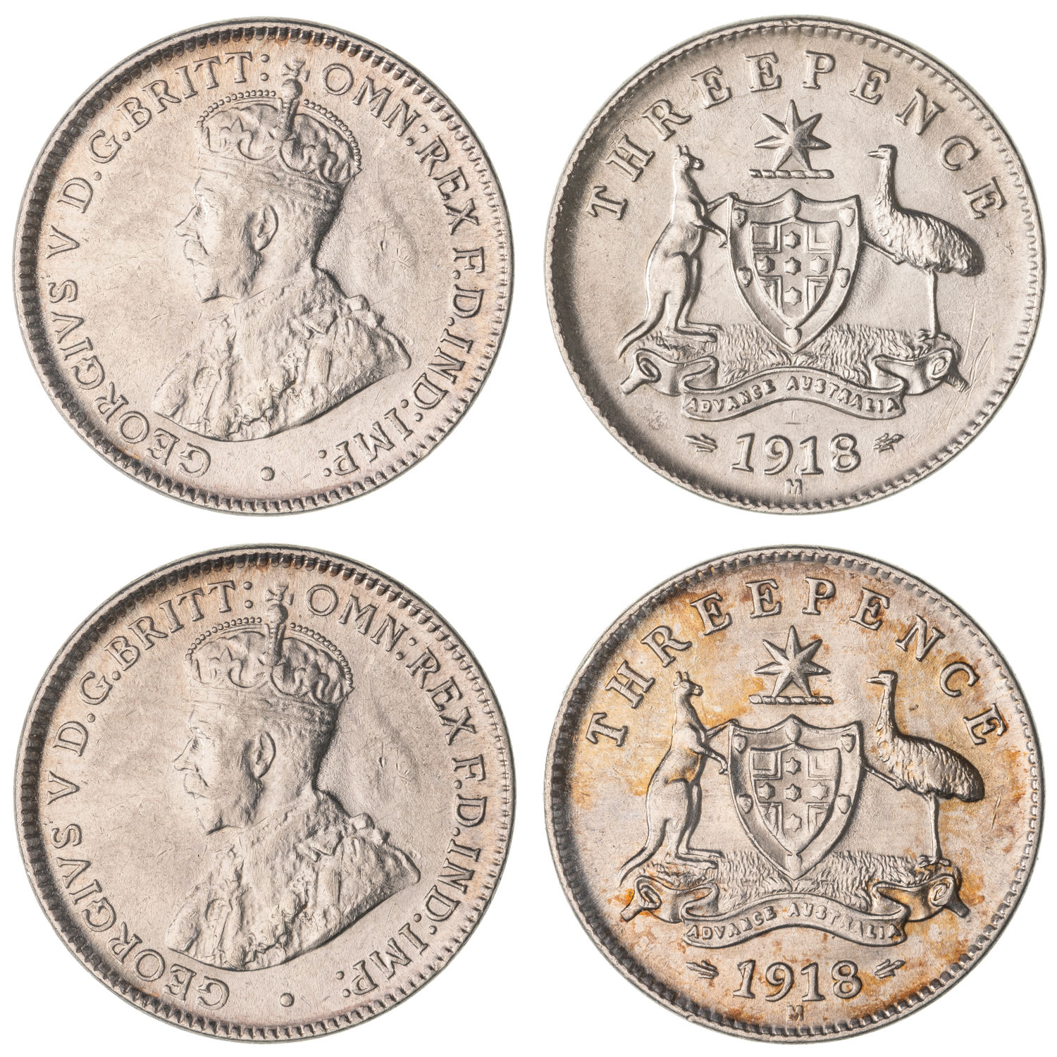 George V, Threepence, 1918-M, aUNC