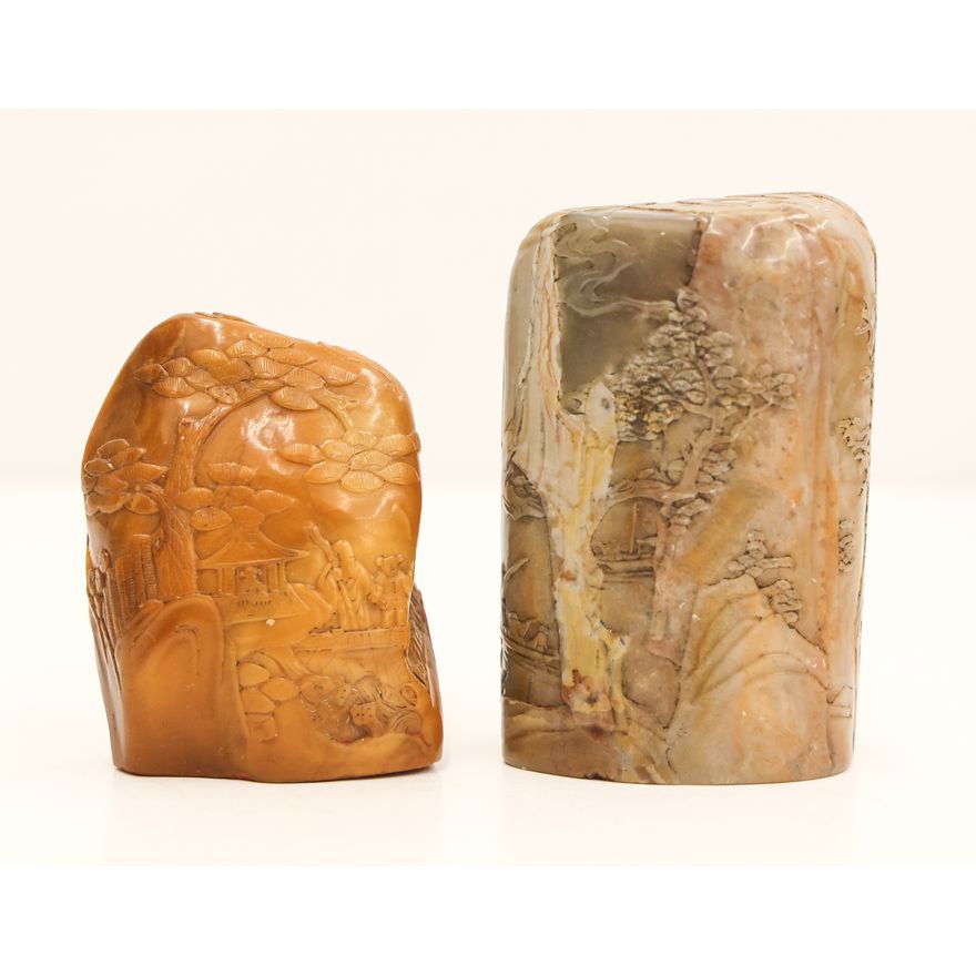 2pc Chinese Carved Soapstone Large Seals