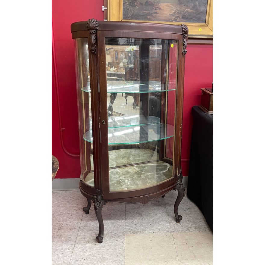 Antique Carved Mahogany Vitrine Cabinet- Repaired Leg- 51x28x15''