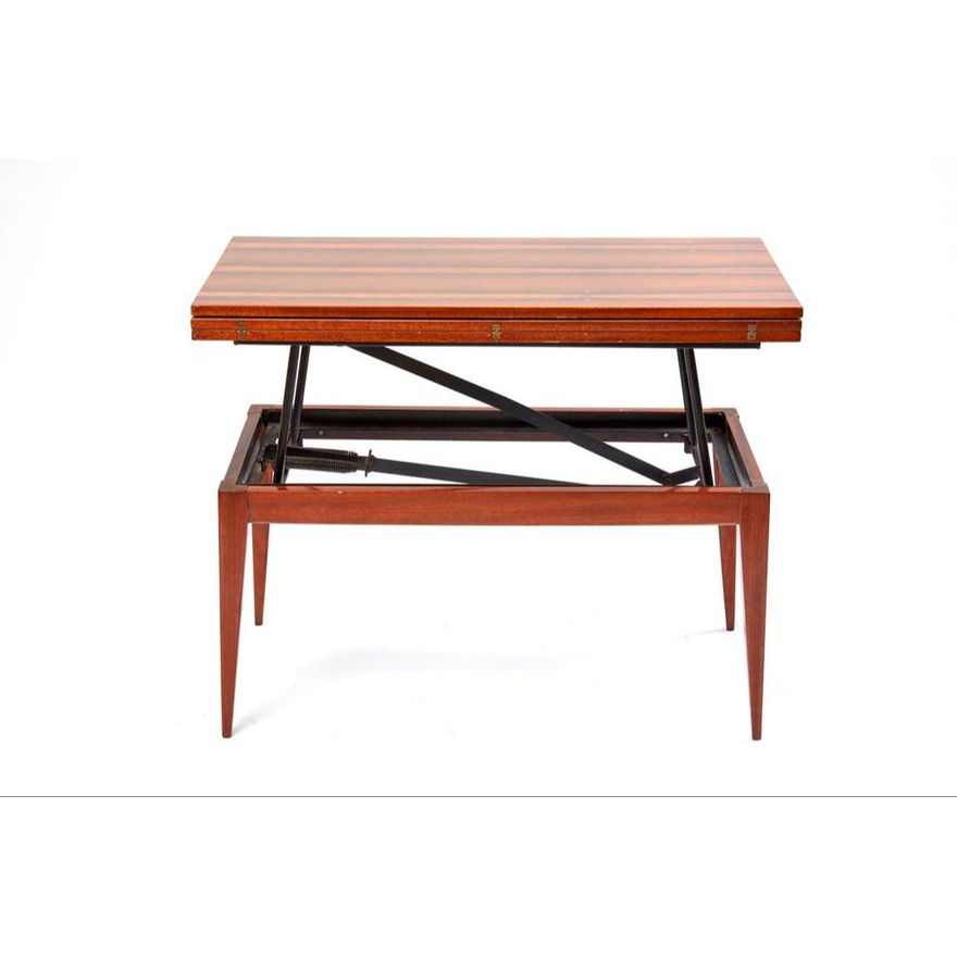 TABLE RECTANGULAIRE VINTAGE À MÉCANISME EN PLACAGE DE PALISSANDRE DE RIO. CIRCA 1960.