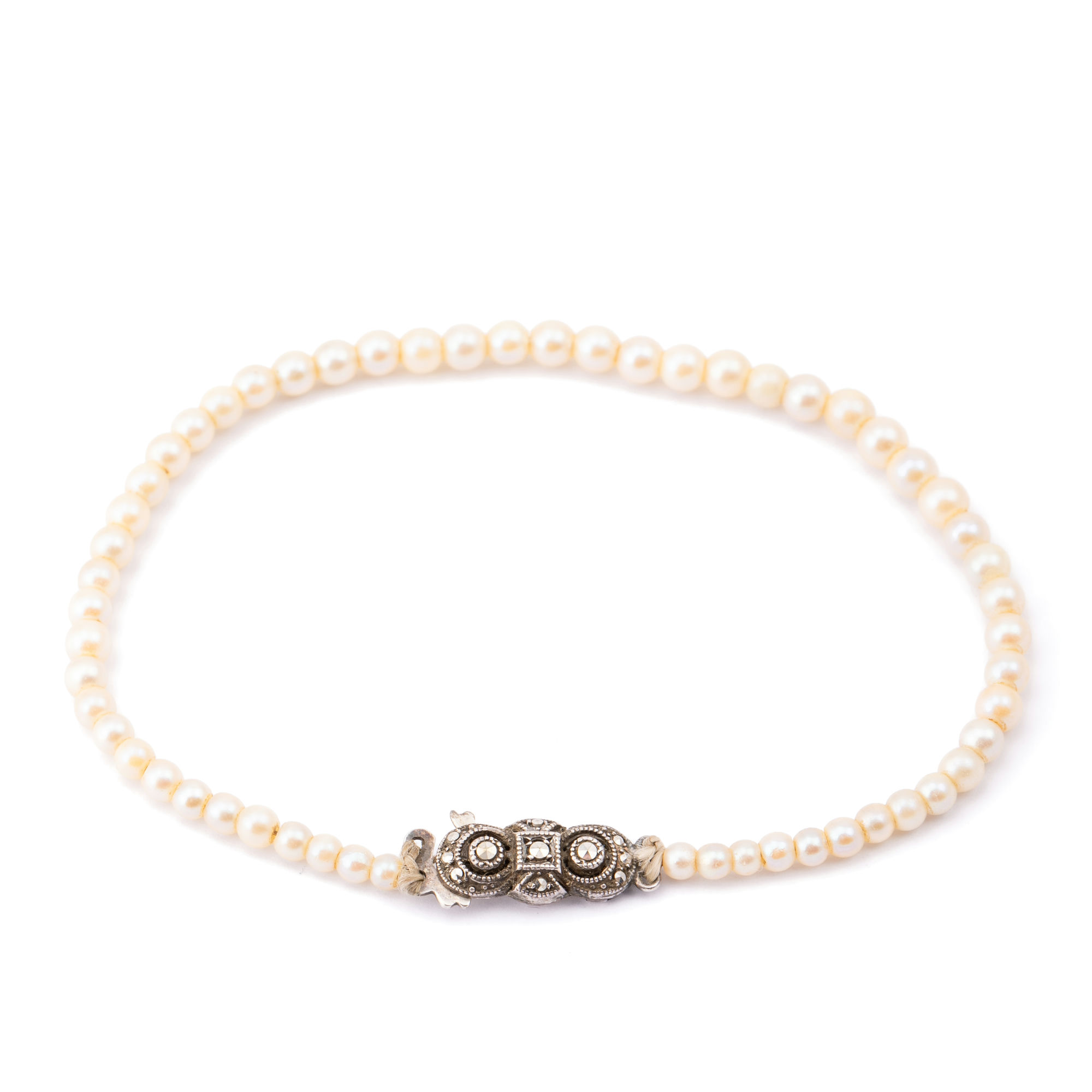 Pearl Bracelet Silver Marcasite Clasp,