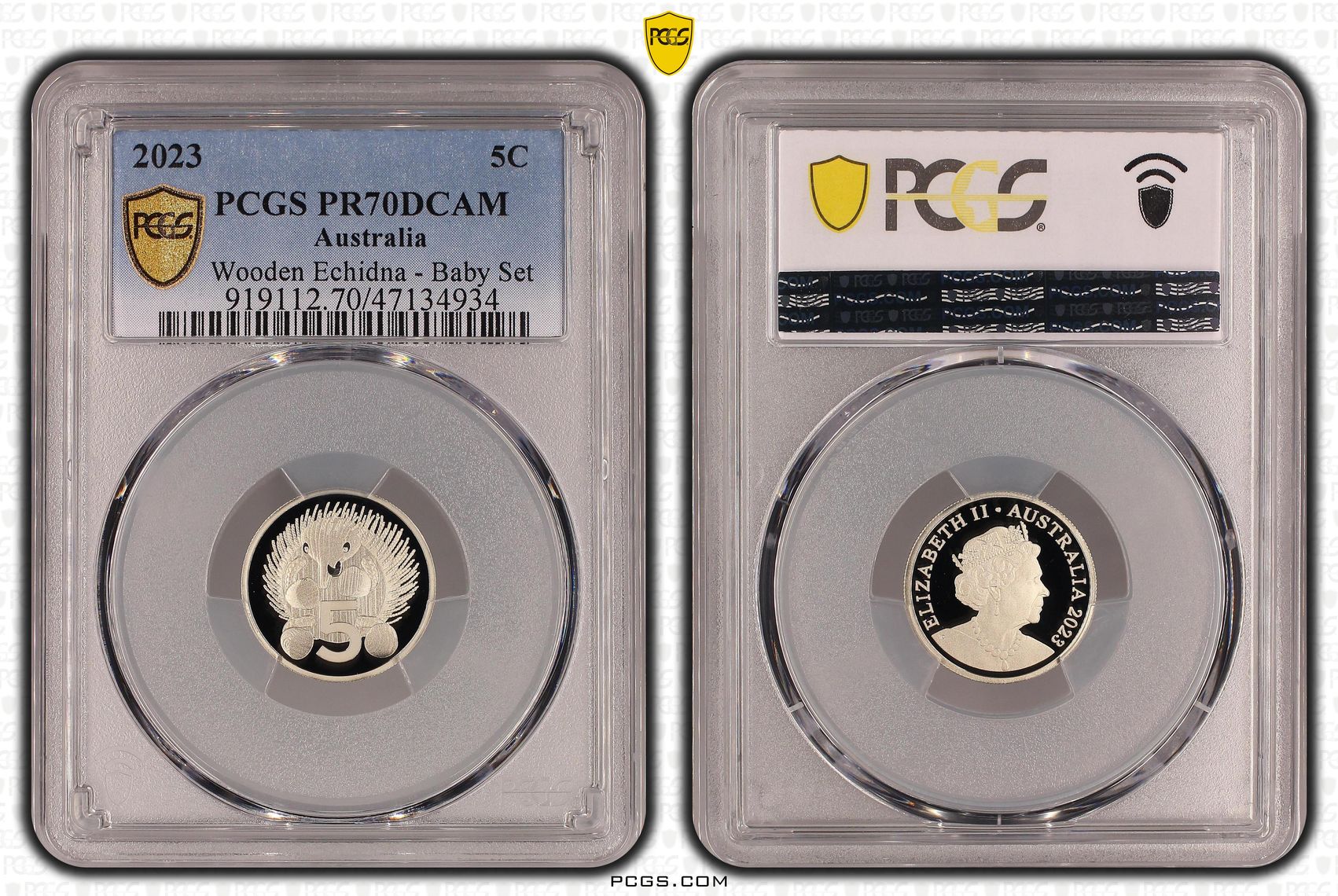 Wooden Echidna - Baby Set, Five Cent, 2023, PCGS PR70DCAM