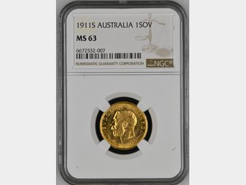 1911 GEORGE V SYDNEY MINT GOLD SOVEREIGN MS63