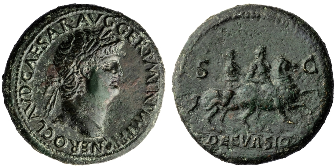 Roman Empire, Nero (AD 54-68), AE Sestertius, 'Decursio' type, struck c ...