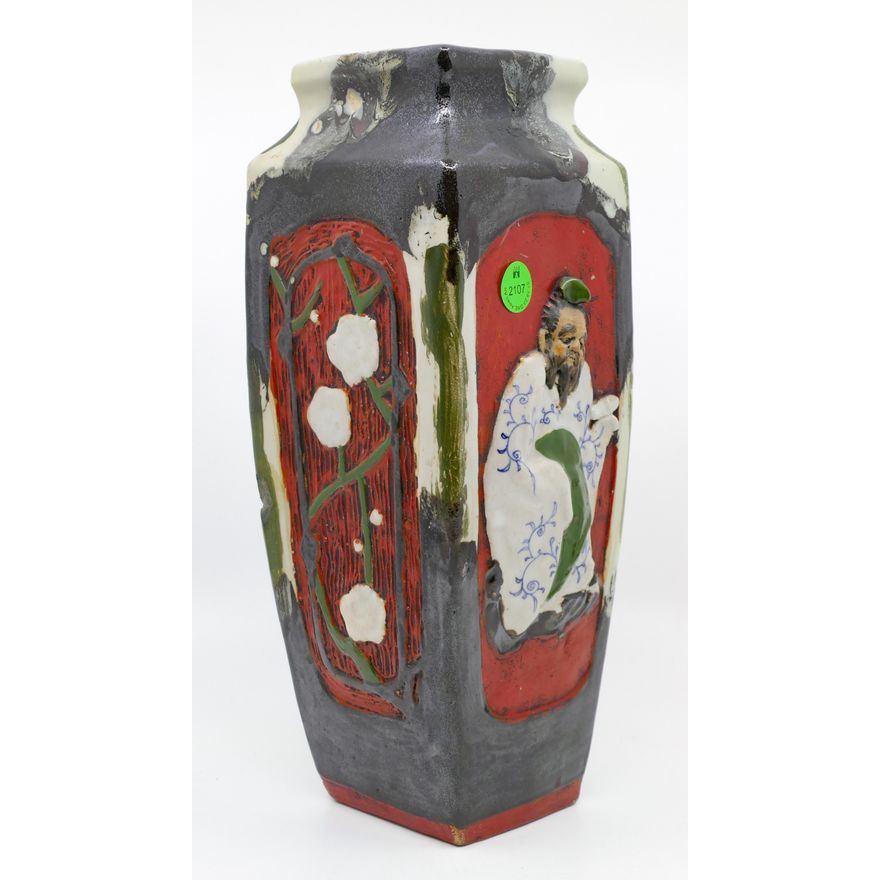Japanese Sumida Gawa Paneled Vase 12'' - Chip to side