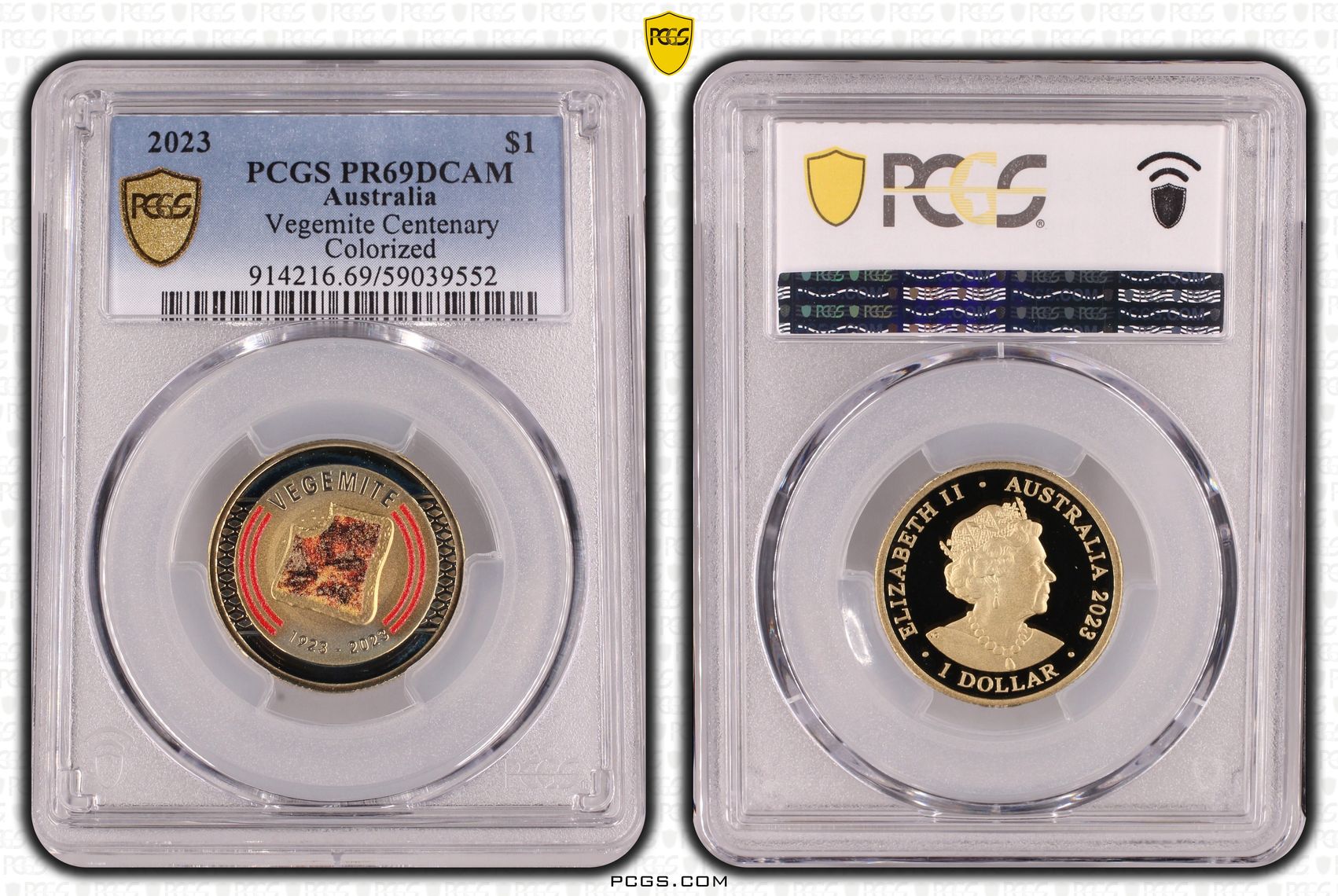 Vegemite Centenary Colorized, One Dollar, 2023, PCGS PR69DCAM