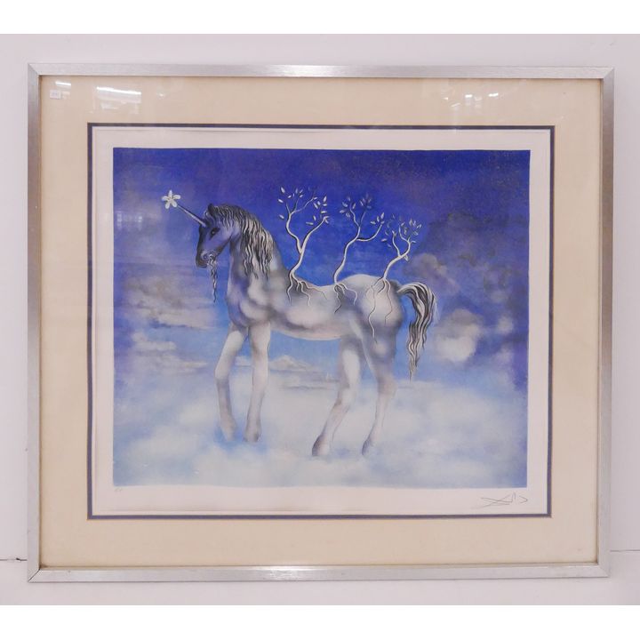 After Salvador Dali 'Cheval Allegre' Lithograph. Art Center Hawaii blindstamp, unnumbered artist proof. Framed- 28.5x32''