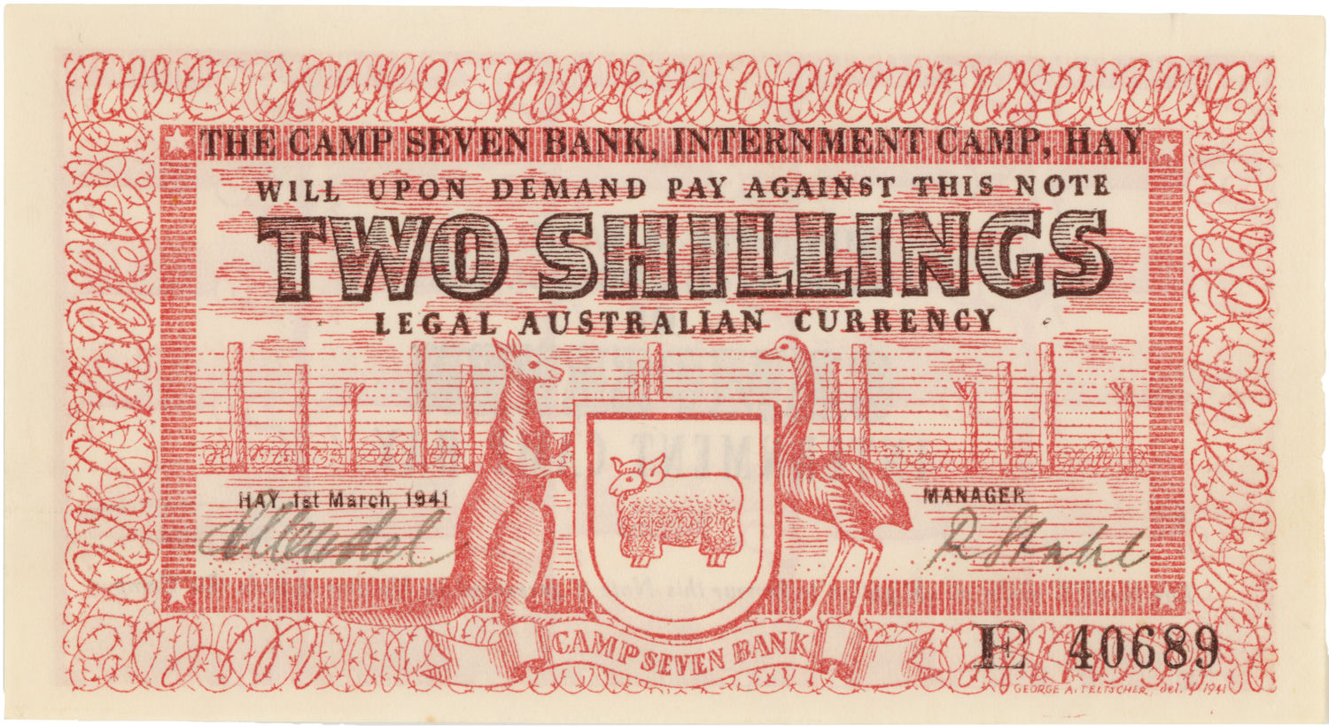 Hay Internment Camp, Two Shillings, WWII, PCGS Choice VF 35