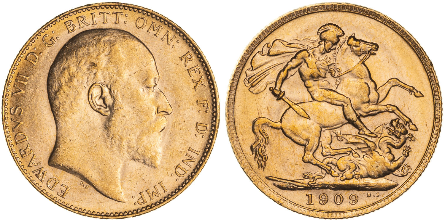 Edward VII, St George Reverse, Sovereign, 1909-P, UNC