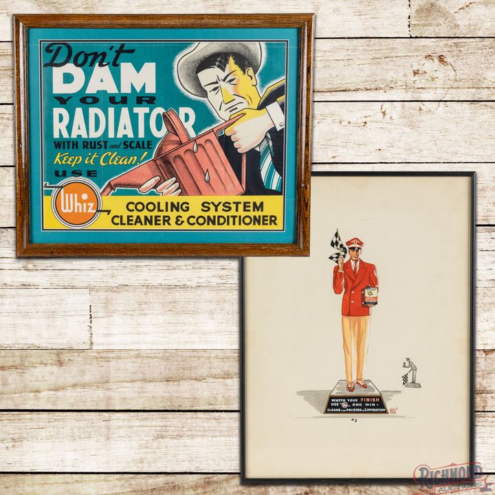 Group of 2 Framed Whiz Automotive Advertising Posters