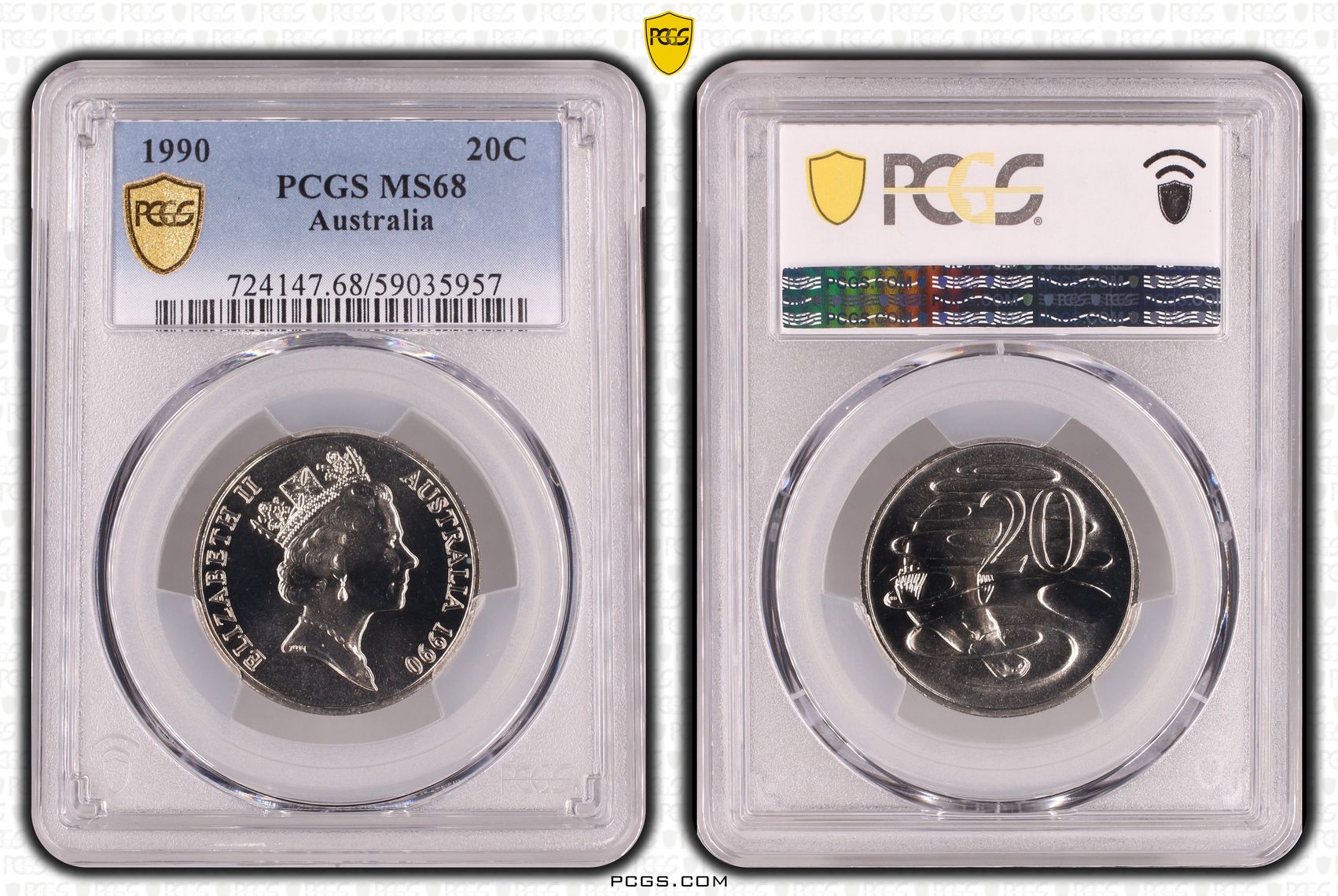 Twenty Cent, 1990, PCGS MS68