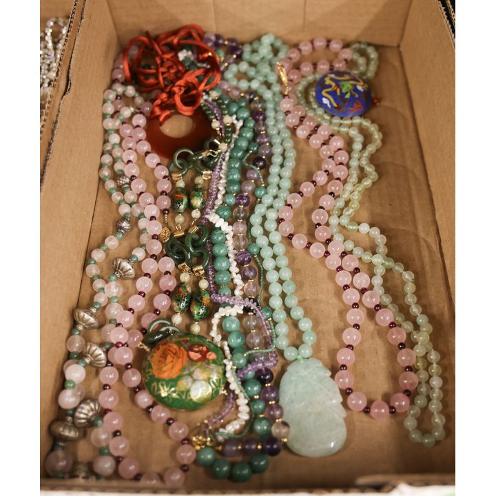 Box Chinese Jade & Quartz Bead Necklaces