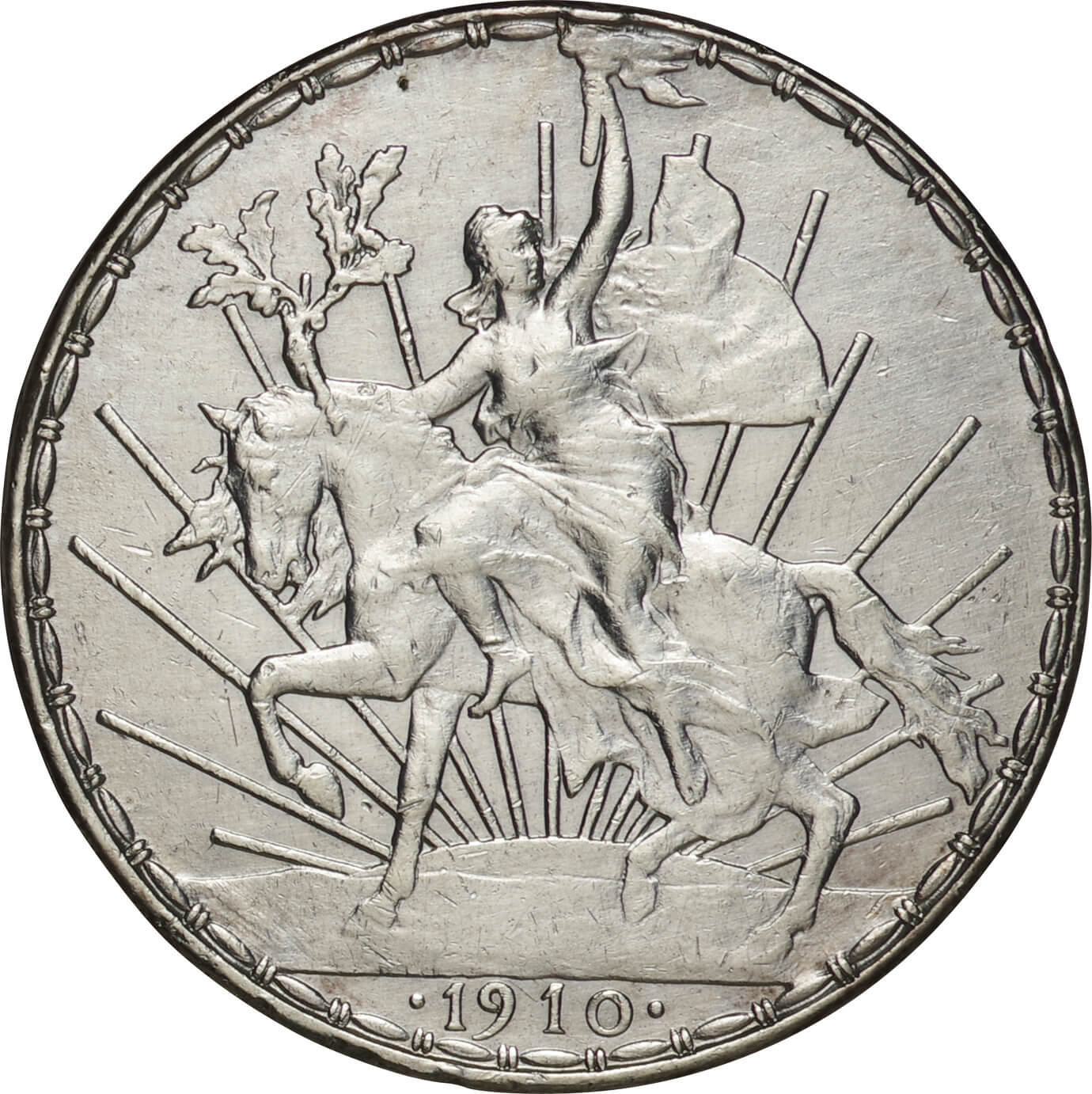 メキシコ-Mexico. 1910. Silver. 1ペソ. 普／美. F/VF. カバリト像 1