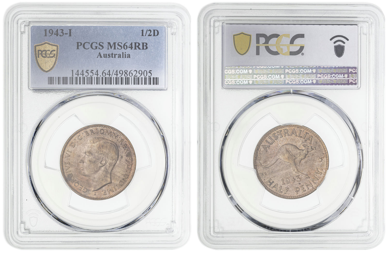 George VI, Halfpenny, 1943-I, PCGS MS64RB