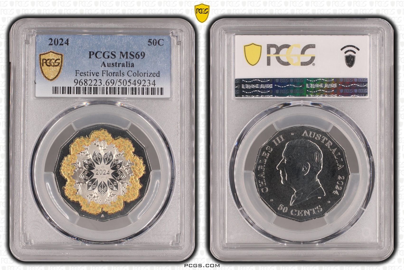 Festive Florals Colorized, Fifty Cent, 2024, PCGS MS69